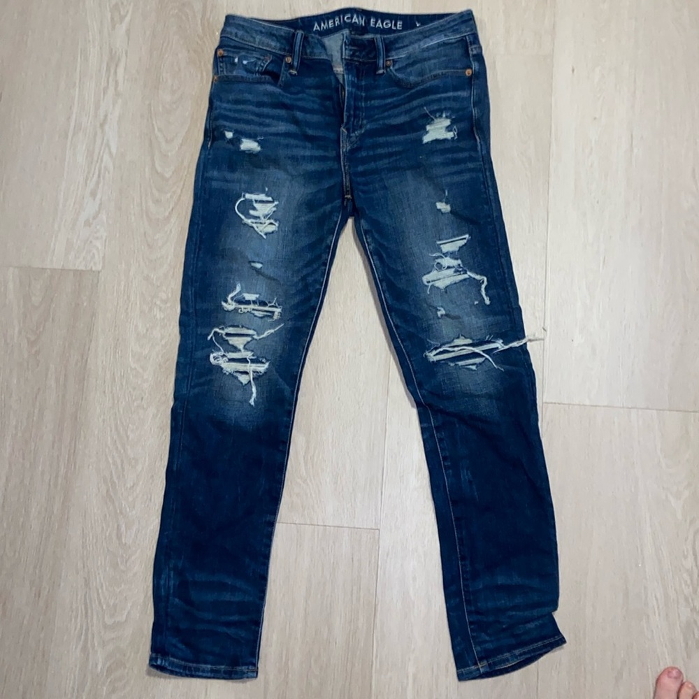 AE American eagle airflex+ skinny men’s jeans distressed